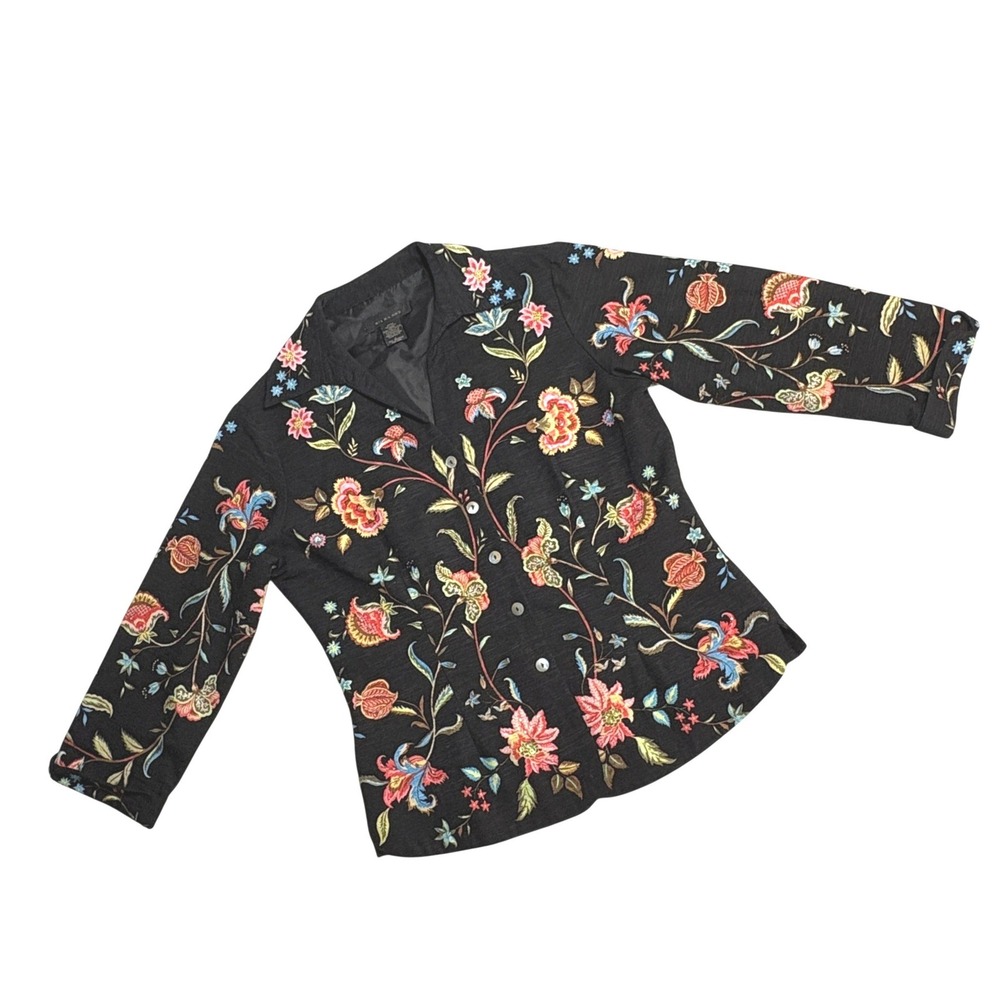 90s Vintage Silk Land Beaded Floral Jacket S - Mother of Pearl Buttons RN 88820